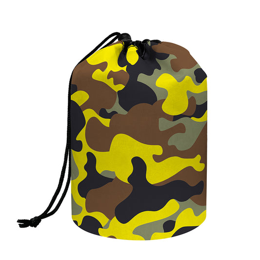 Yellow Brown And Black Camouflage Print Drawstring Makeup Bag