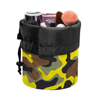 Yellow Brown And Black Camouflage Print Drawstring Makeup Bag
