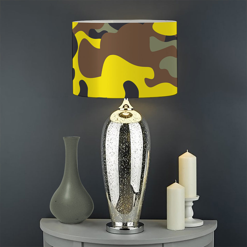 Yellow Brown And Black Camouflage Print Drum Lamp Shade
