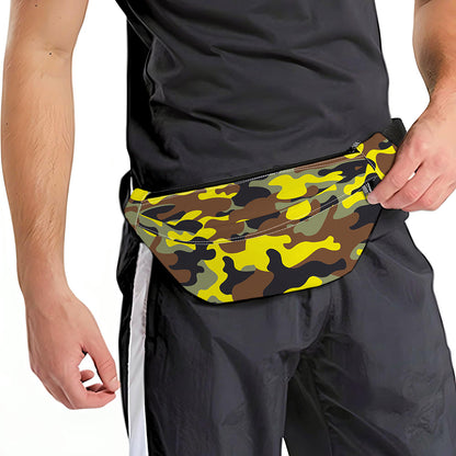 Yellow Brown And Black Camouflage Print Fanny Pack