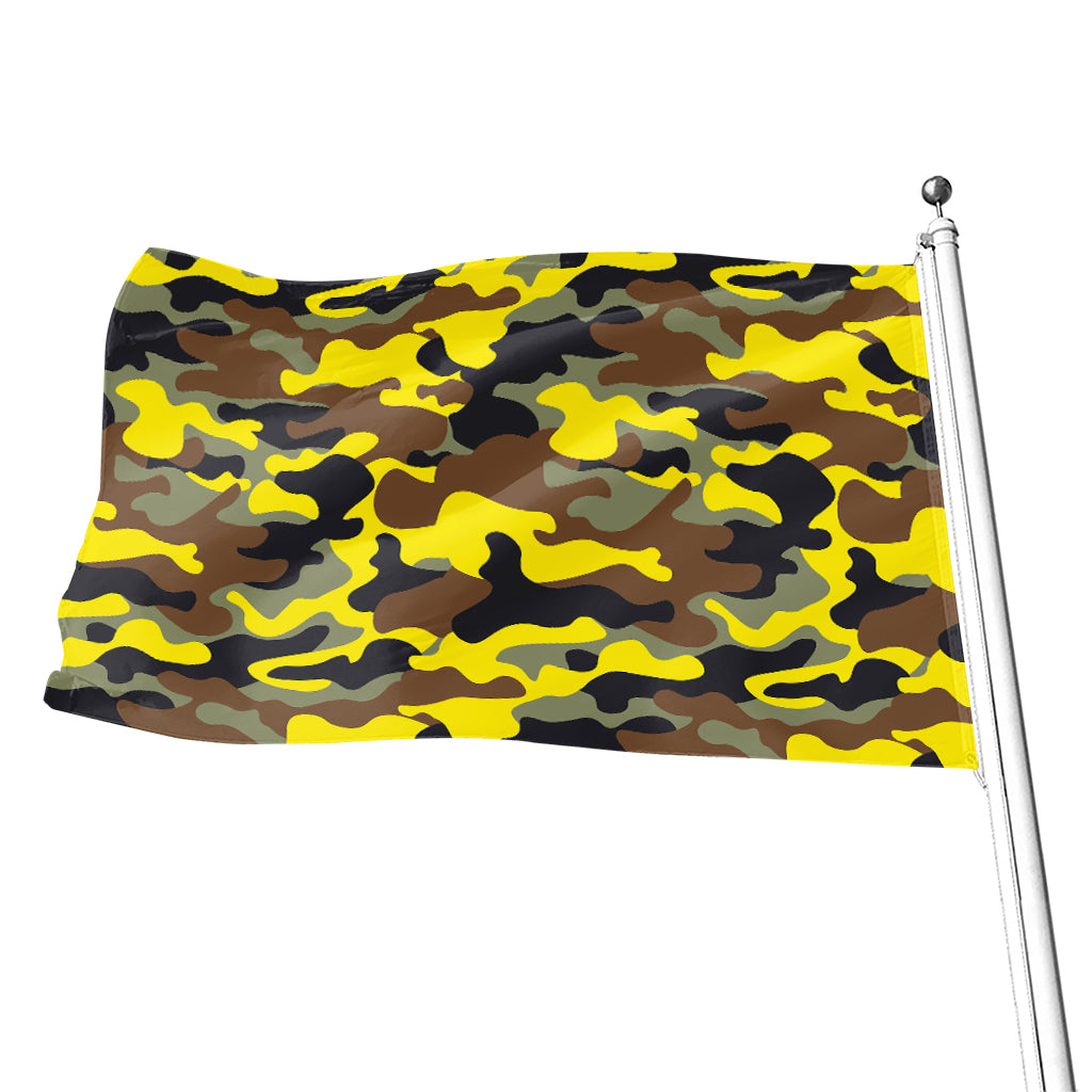 Yellow Brown And Black Camouflage Print Flag
