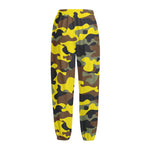 Yellow Brown And Black Camouflage Print Fleece Lined Knit Pants