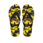 Yellow Brown And Black Camouflage Print Flip Flops