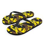 Yellow Brown And Black Camouflage Print Flip Flops