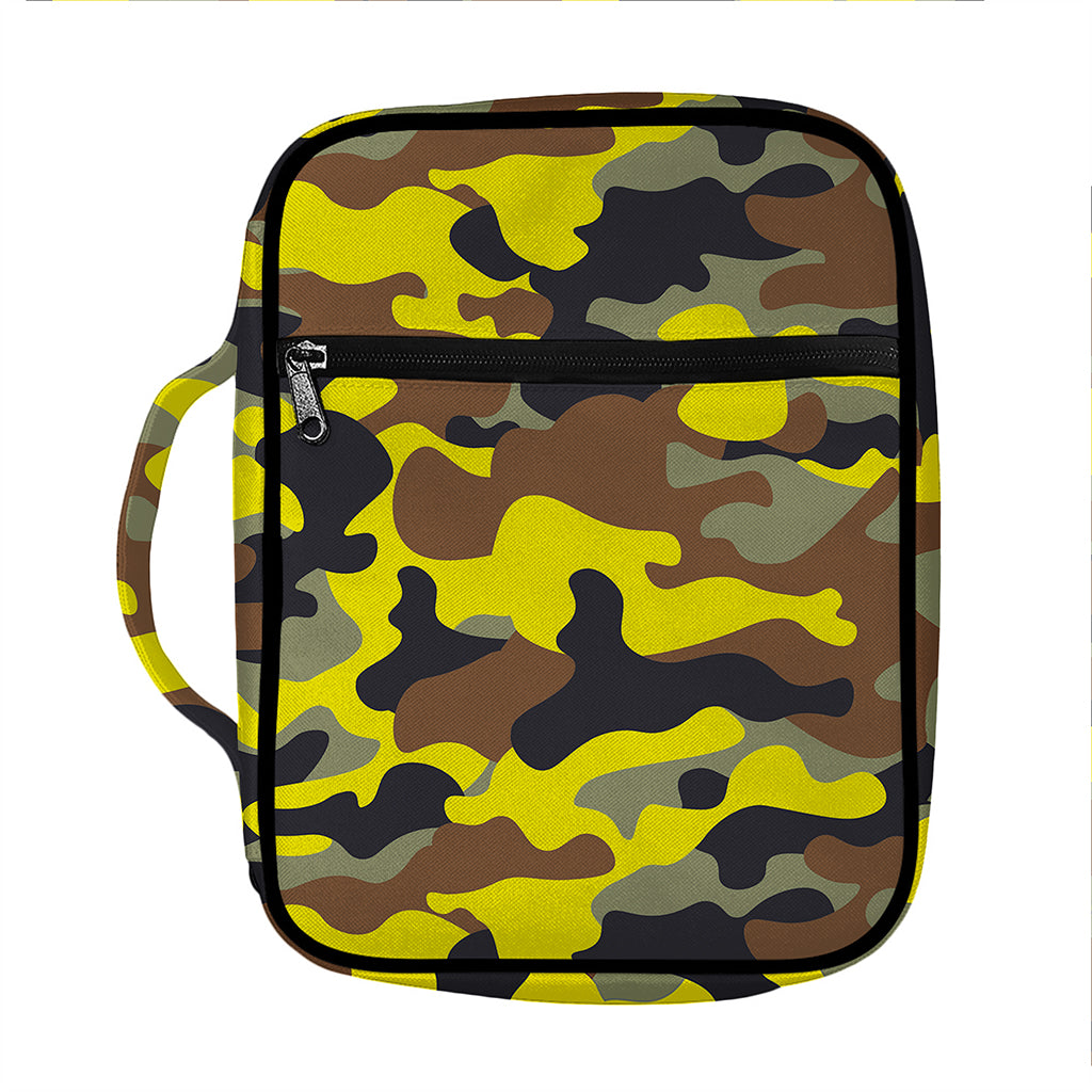 Yellow Brown And Black Camouflage Print Front Pocket Bible Bag