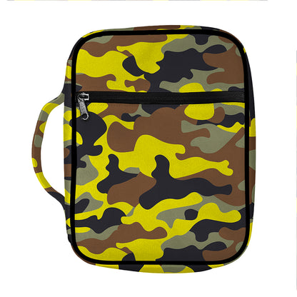 Yellow Brown And Black Camouflage Print Front Pocket Bible Bag