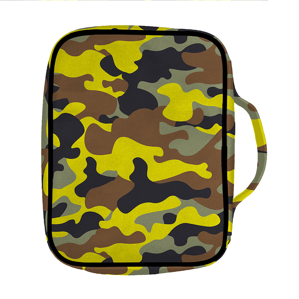 Yellow Brown And Black Camouflage Print Front Pocket Bible Bag