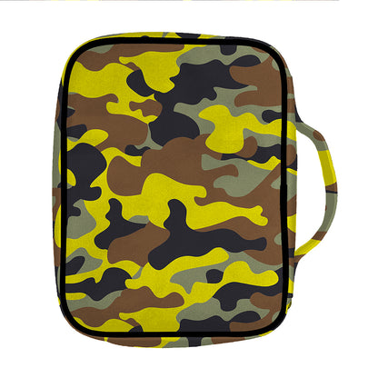 Yellow Brown And Black Camouflage Print Front Pocket Bible Bag