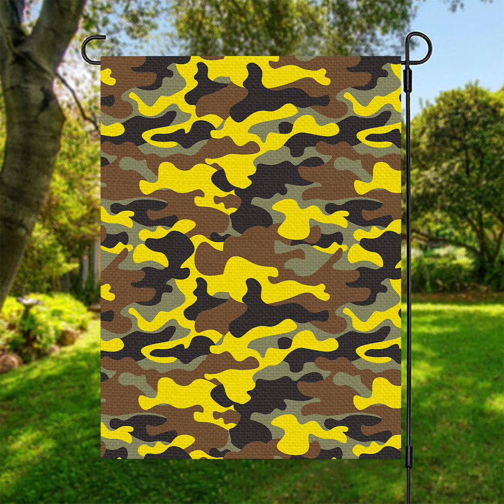 Yellow Brown And Black Camouflage Print Garden Flag