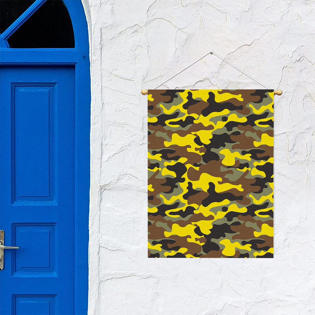 Yellow Brown And Black Camouflage Print Garden Flag