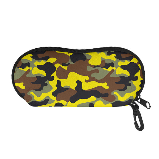 Yellow Brown And Black Camouflage Print Glasses Case