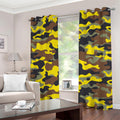 Yellow Brown And Black Camouflage Print Grommet Curtains