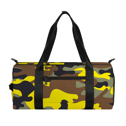 Yellow Brown And Black Camouflage Print Gym Bag