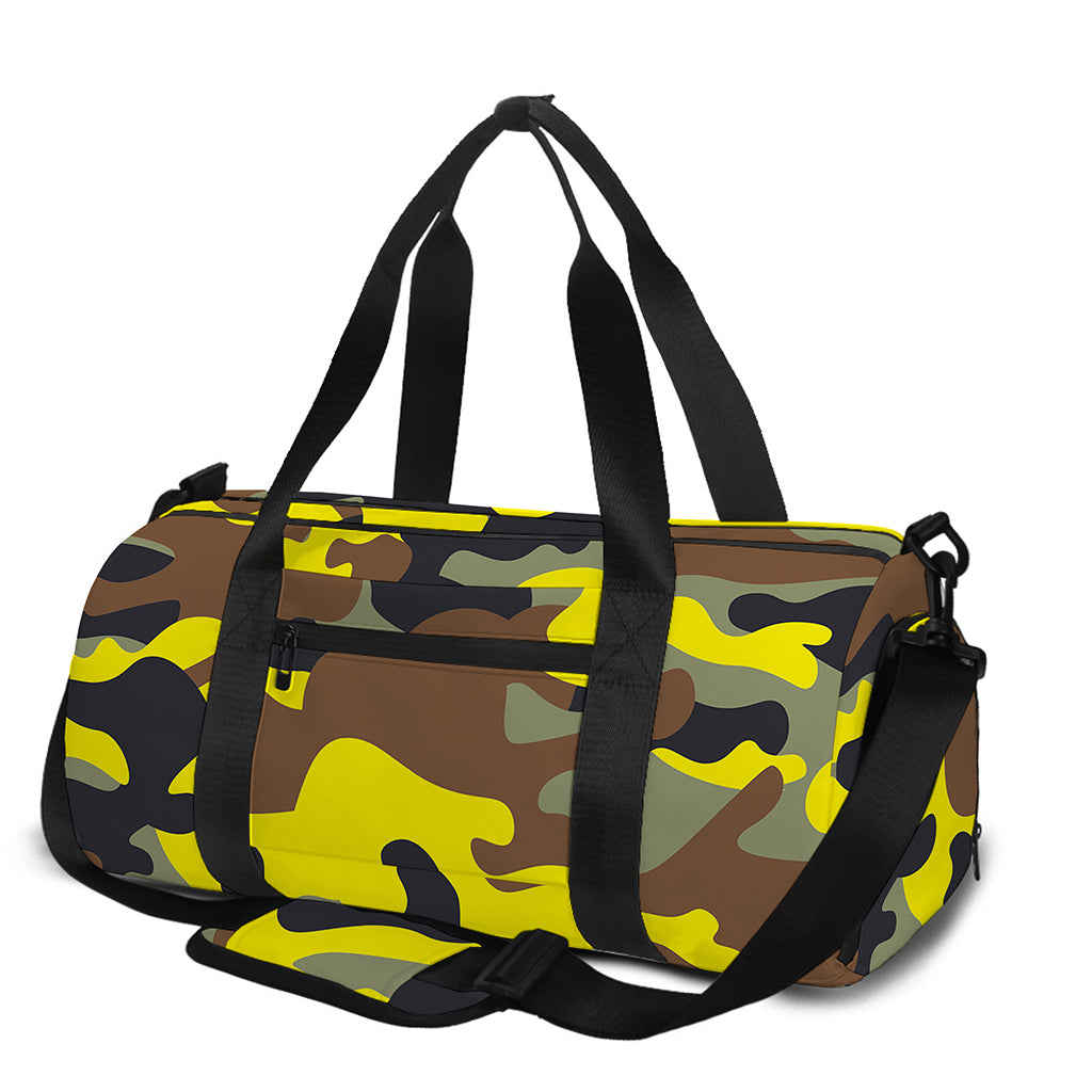 Yellow Brown And Black Camouflage Print Gym Bag