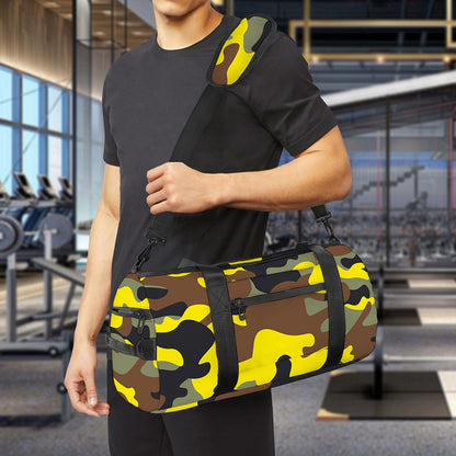 Yellow Brown And Black Camouflage Print Gym Bag
