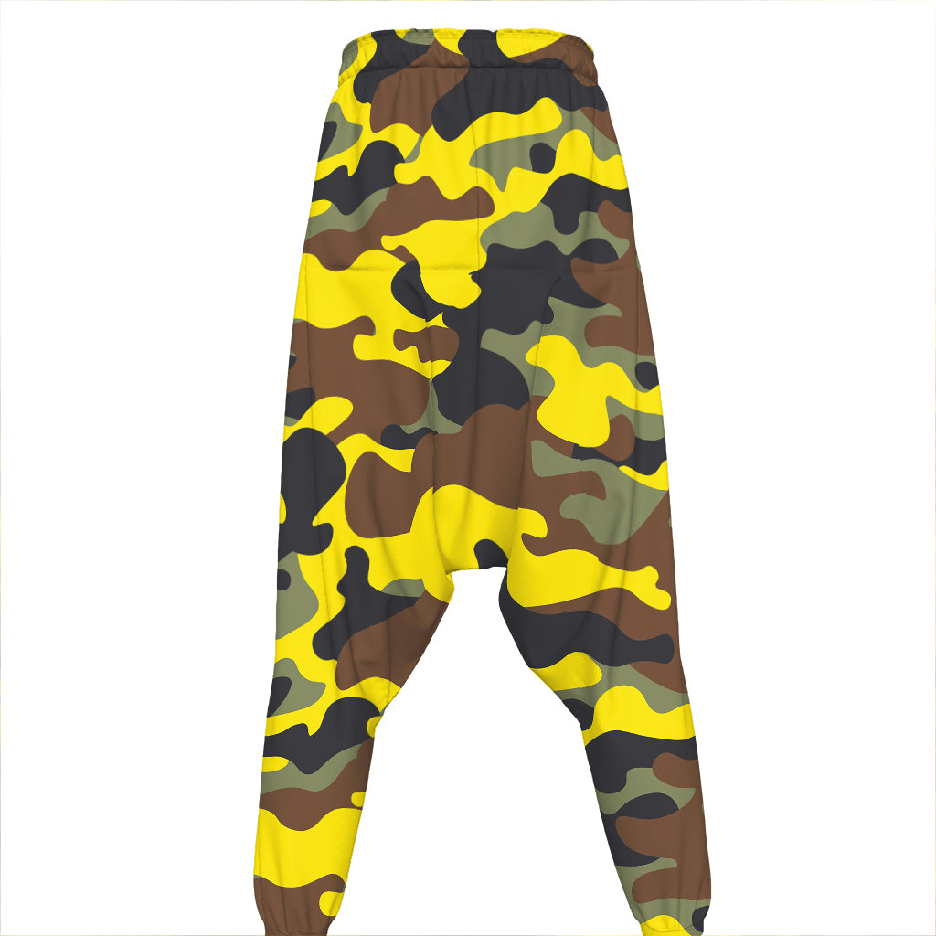 Yellow Brown And Black Camouflage Print Hammer Pants