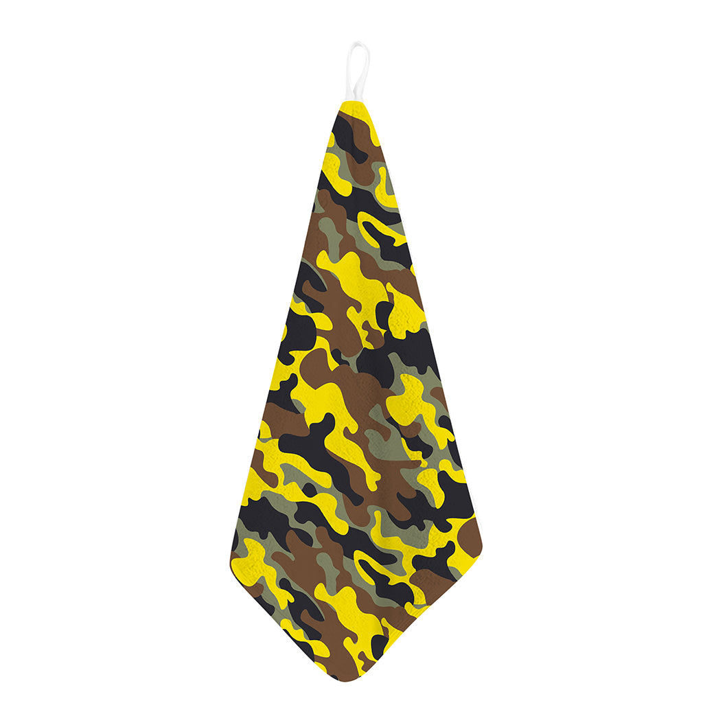 Yellow Brown And Black Camouflage Print Hand Towel