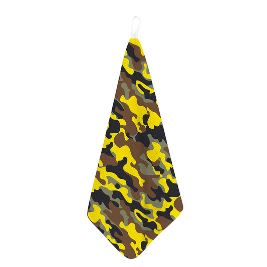 Yellow Brown And Black Camouflage Print Hand Towel