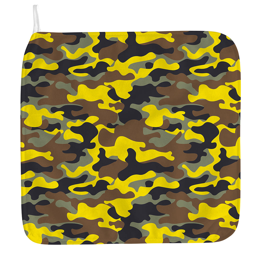 Yellow Brown And Black Camouflage Print Hand Towel