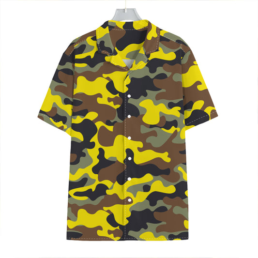 Yellow Brown And Black Camouflage Print Hawaiian Shirt