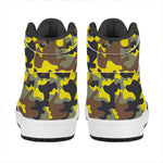 Yellow Brown And Black Camouflage Print High Top Leather Sneakers