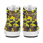 Yellow Brown And Black Camouflage Print High Top Leather Sneakers