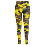 Yellow Brown And Black Camouflage Print High-Waisted Pocket Leggings