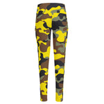 Yellow Brown And Black Camouflage Print High-Waisted Pocket Leggings