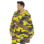 Yellow Brown And Black Camouflage Print Hoodie Blanket