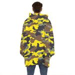 Yellow Brown And Black Camouflage Print Hoodie Blanket