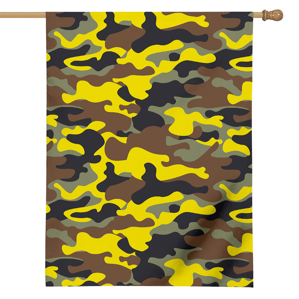 Yellow Brown And Black Camouflage Print House Flag