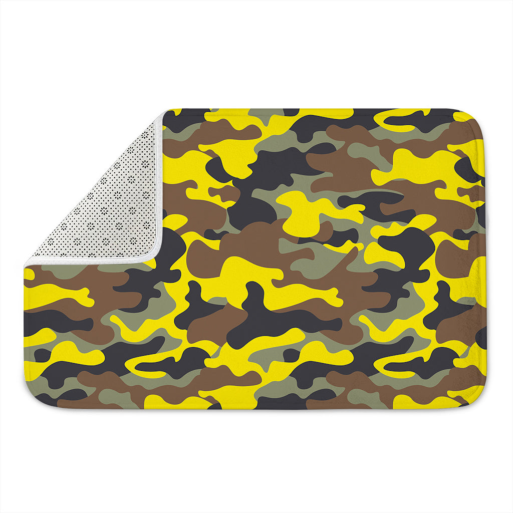 Yellow Brown And Black Camouflage Print Indoor Door Mat