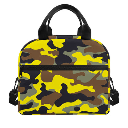 Yellow Brown And Black Camouflage Print Insulated Lunch Bag