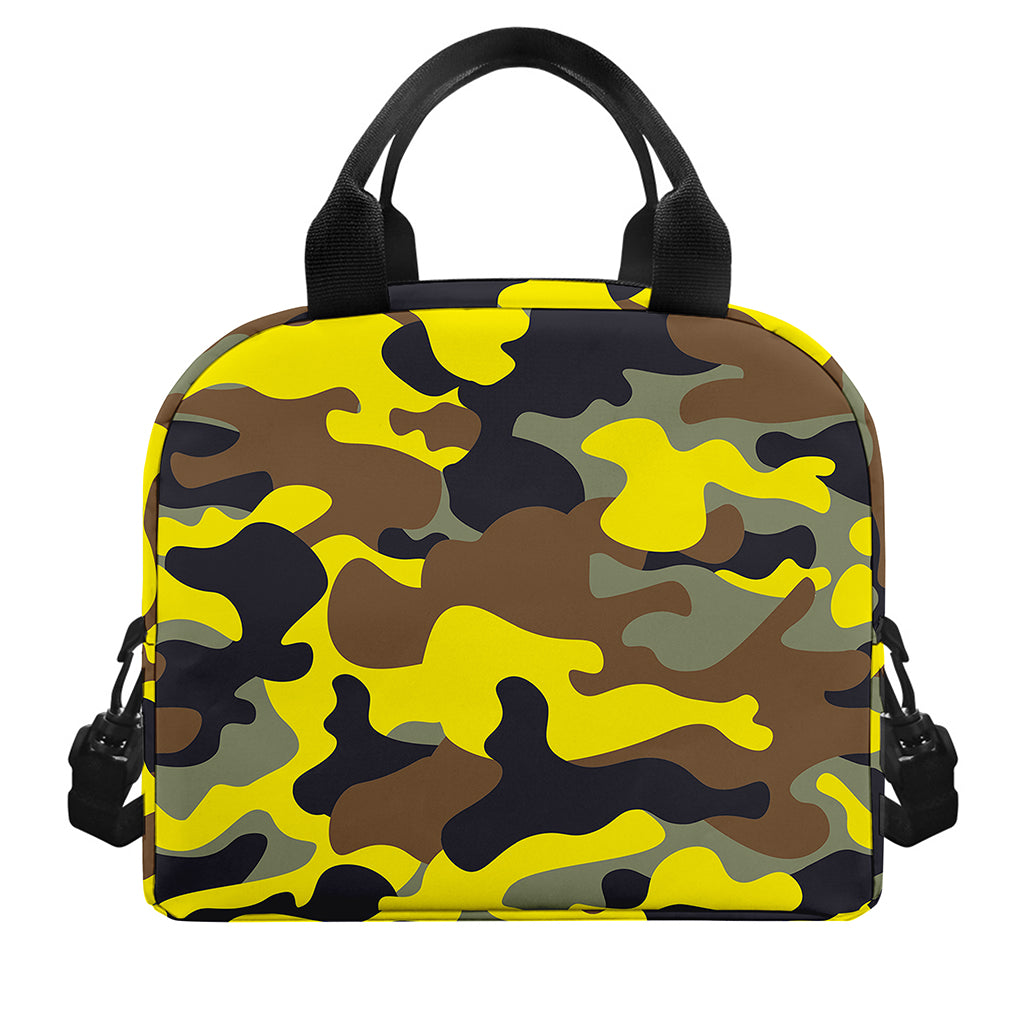 Yellow Brown And Black Camouflage Print Insulated Lunch Bag