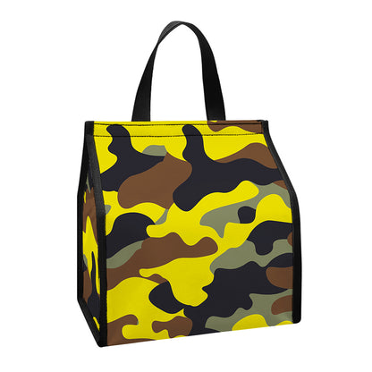 Yellow Brown And Black Camouflage Print Insulated Lunch Tote