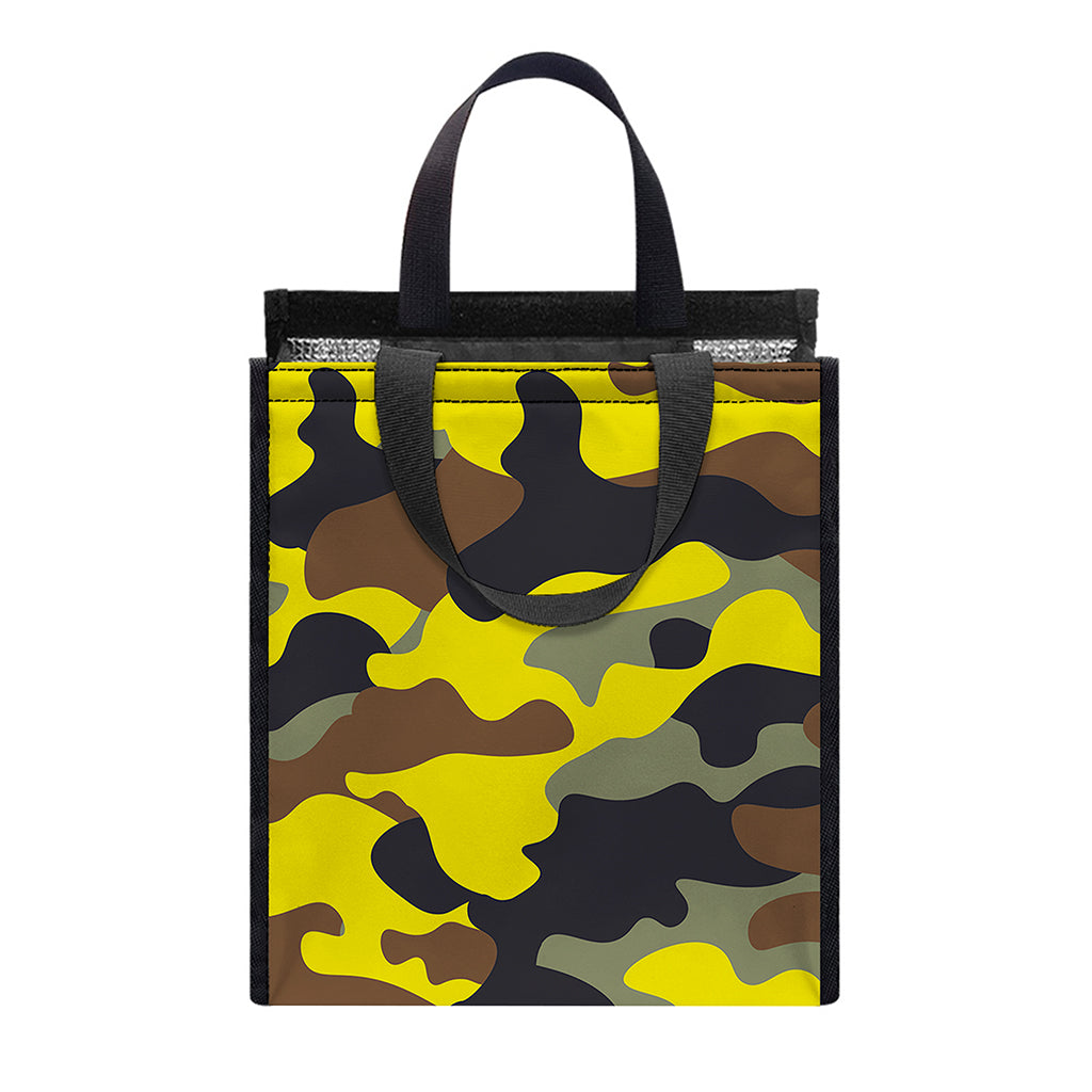 Yellow Brown And Black Camouflage Print Insulated Lunch Tote