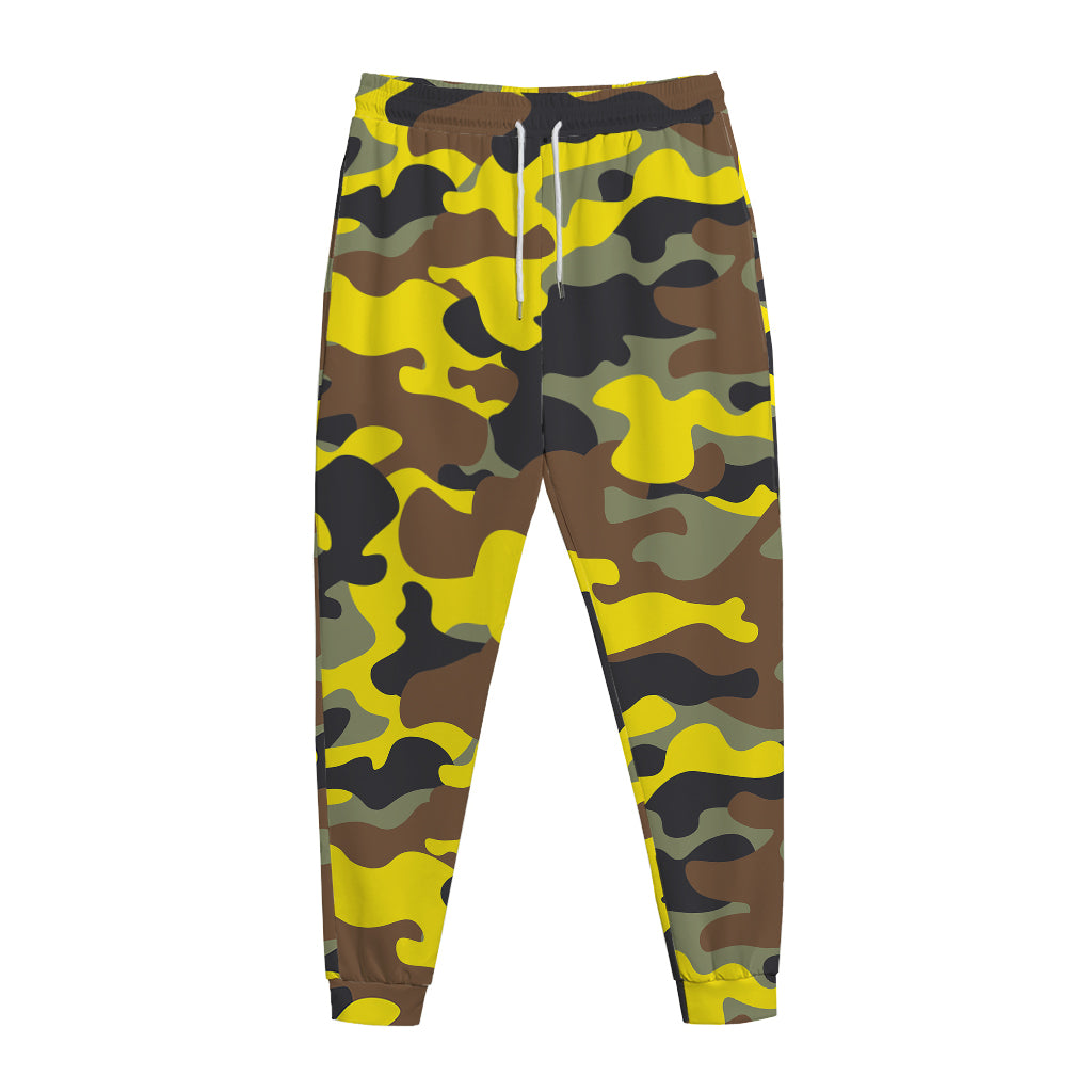 Yellow Brown And Black Camouflage Print Jogger Pants