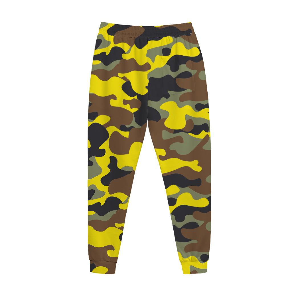 Yellow Brown And Black Camouflage Print Jogger Pants