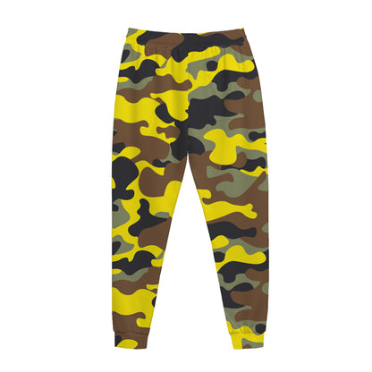Yellow Brown And Black Camouflage Print Jogger Pants