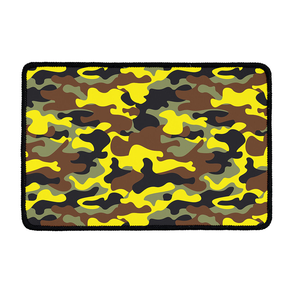 Yellow Brown And Black Camouflage Print Kitchen Mat