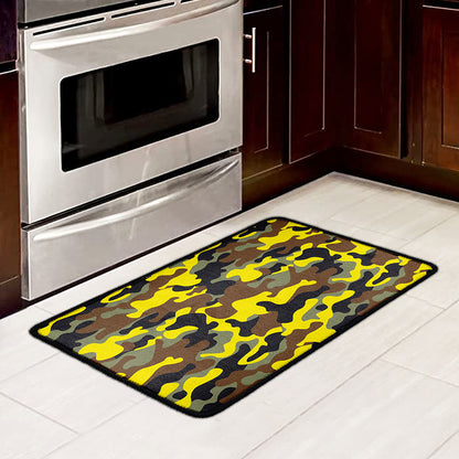 Yellow Brown And Black Camouflage Print Kitchen Mat