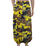 Yellow Brown And Black Camouflage Print Lantern Pants