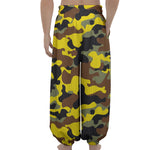 Yellow Brown And Black Camouflage Print Lantern Pants