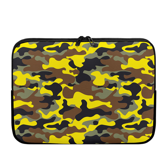 Yellow Brown And Black Camouflage Print Laptop Sleeve