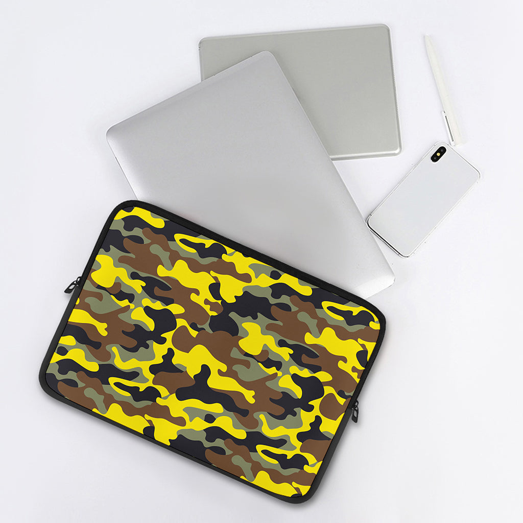 Yellow Brown And Black Camouflage Print Laptop Sleeve