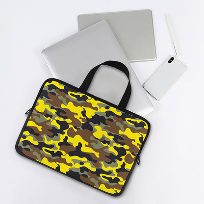 Yellow Brown And Black Camouflage Print Laptop Sleeve With Handle