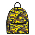 Yellow Brown And Black Camouflage Print Leather Backpack