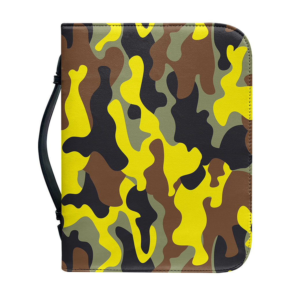 Yellow Brown And Black Camouflage Print Leather Bible Cover