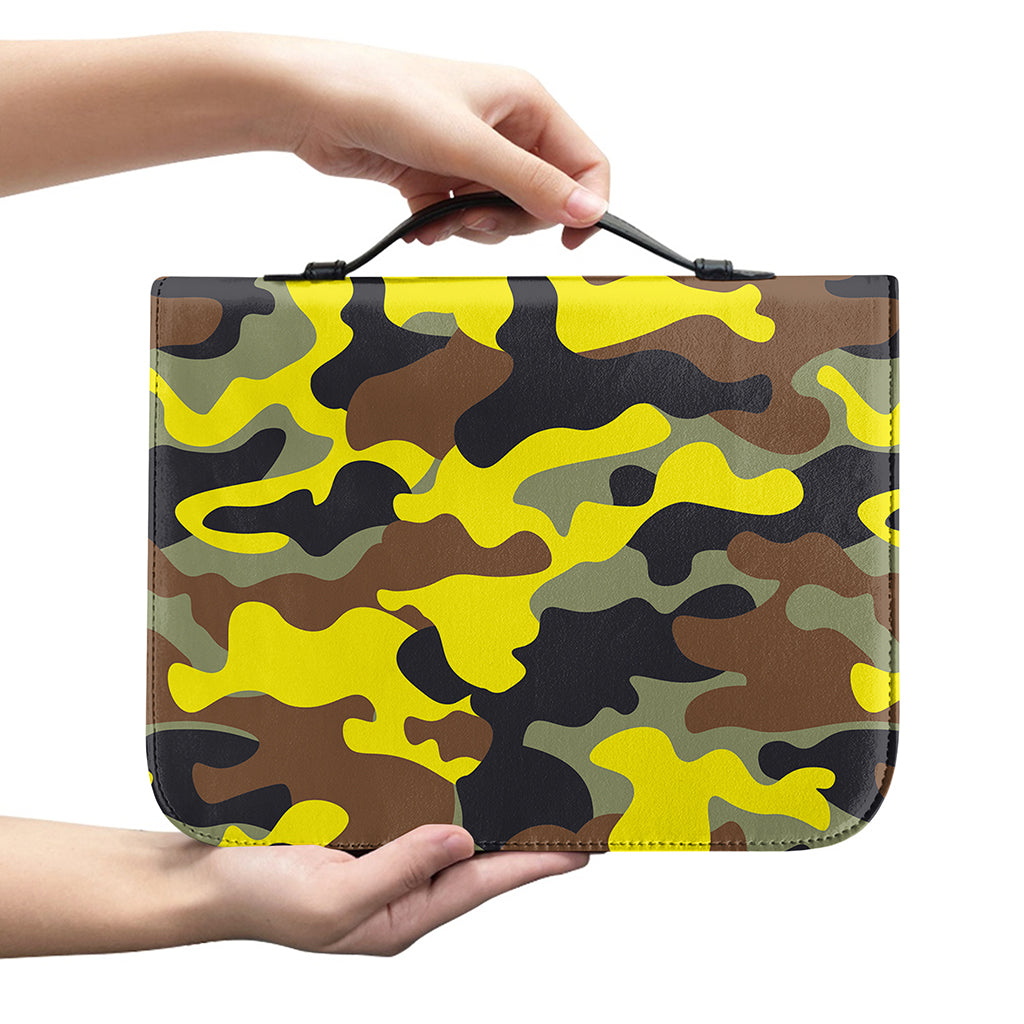 Yellow Brown And Black Camouflage Print Leather Bible Cover
