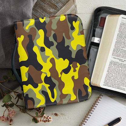 Yellow Brown And Black Camouflage Print Leather Bible Cover